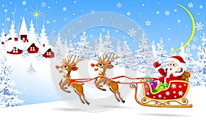 Santa on a sleigh with deers welcomes