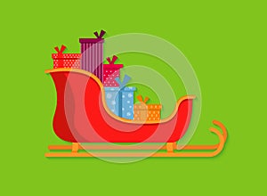 Santa sleigh, gifts icon. Colorful Sled icon
