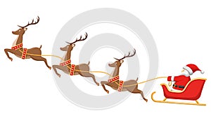 Santa on Sleigh and His Reindeers on White