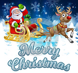 Santa Sleigh Merry Christmas Cartoon Background