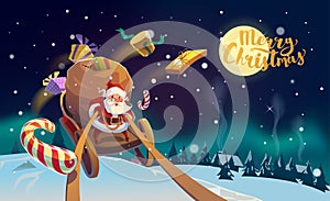 Santa in sleigh with Merry Christmas message