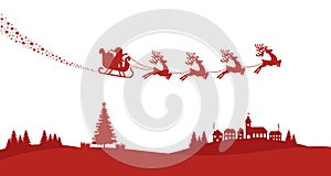 Santa sleigh reindeer fly red silhouette