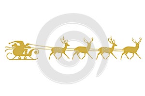 Santa sleigh reindeer gold silhouette.