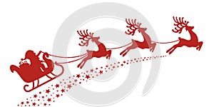 Santa sleigh reindeer red silhouette