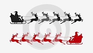 Santa sleigh reindeer silhouette. Christmas symbol