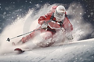 santa snowboarder holiday winter mountain ski snow sport christmas skier. Generative AI.