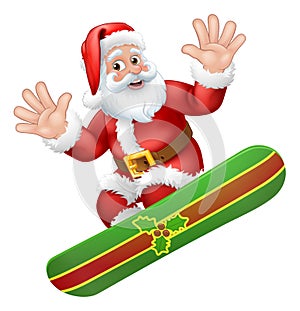 Santa Snowboarding Christmas Cartoon