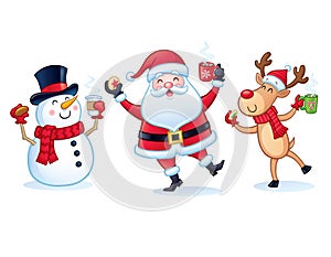 Santa, Snowman, and Reindeer With Cookies and Cocoa