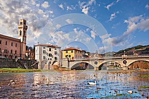 Santa Sofia, ForlÃÂ¬ Cesena, Emilia Romagna, Italy: view from the river shore of the ancient village photo