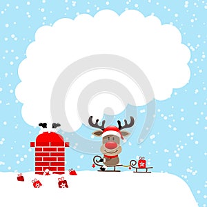 Santa Stuck In Chimney And Reindeer Sitting On Sleigh Smoke Snow Blue