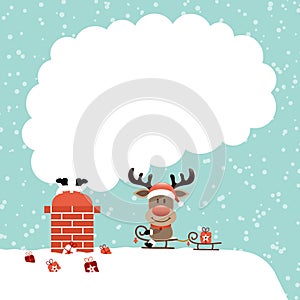 Santa Stuck In Chimney And Reindeer Sitting On Sleigh Smoke Snow Turquoise