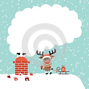 Santa Stuck In Chimney And Reindeer With Sleigh Smoke Snow Turquoise