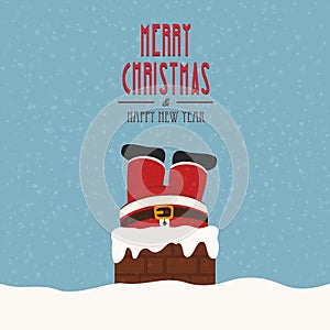 Santa stuck in chimney snow background