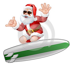 Santa in Sunglasses Surfing Shaka Hand Cartoon