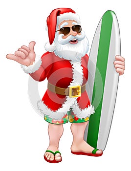 Santa Surf Shaka Shades Surfboard Cartoon