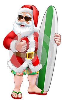 Santa Surfing Shades Surfboard Christmas Cartoon