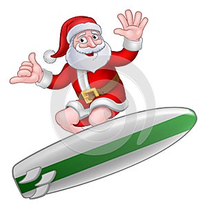 Santa Surfing Shaka Hand Christmas Cartoon