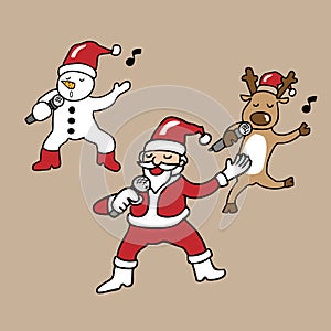 Santa and team singing cartoon
