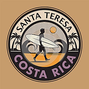 Santa Teresa, Costa Rica- surfer sticker, stamp or sign design