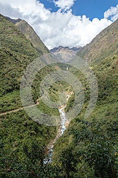 The Santa Teresa River in green lush valley of Andes mountains, Peru photo