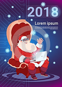 Santa Using Laptop Wear 3d Virtual Glasses Merry Christmas And Happy New Year