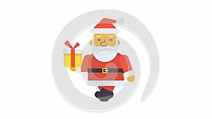 Santa walking holding gift box. Alpha channel