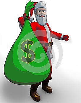 Santa which the bag with dollars
