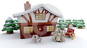 Santa and winter cabin