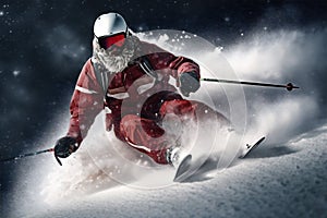 santa winter mountain sport holiday christmas snow snowboarder skier ski. Generative AI.