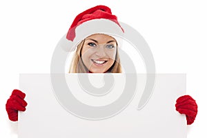 Santa woman with blank board