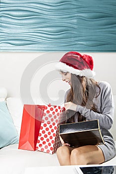 Santa woman doing online shopping