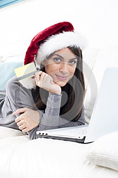 Santa woman doing online shopping