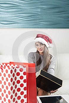 Santa woman doing online shopping