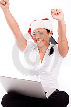 Santa woman enjoing her online shopping