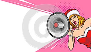 Santa woman megaphone merry christmas