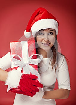 Santa woman with present