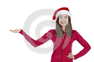 Santa woman showing copy space for product