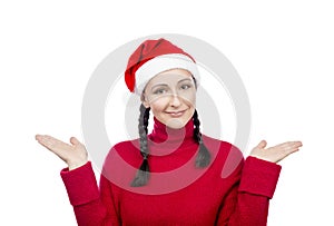 Santa Woman Showing Sign Isolated