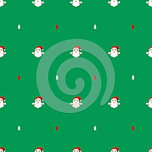 of santaclaus with red and white christmass tree pattern on green background