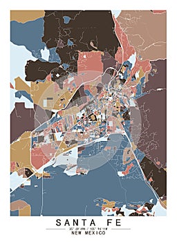 SantaFe NewMexico USA Creative Color Block city Map Decor Serie photo