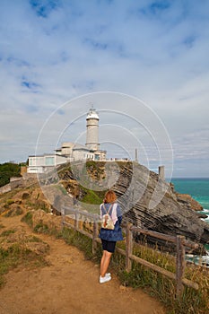 Cape Mayor lighthouse on the coast in Santander, Spain