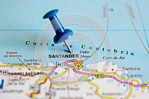 Santander, Spain on map photo