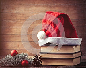 Santas hat and pine brench photo