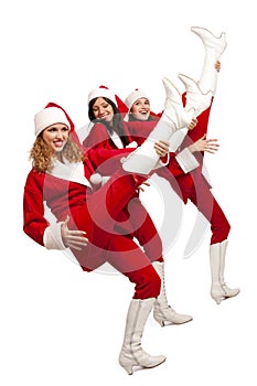 Santas playing on legs like on guitars photo