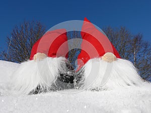 Santas on Snowy Slope