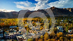 Santi stupa and Leh-Ladakh city on afternoon light