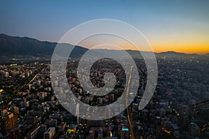 Santiago aerial View from the Costanera Center at Sunset, Santiago Chile