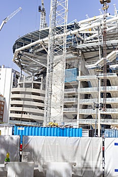 Santiago Bernabeu. Exterior of the Santiago BernabÃ©u stadium in full works and renovat