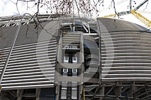 Santiago Bernabeu. Exterior of the Santiago Bernabéu stadium in full works and renovation