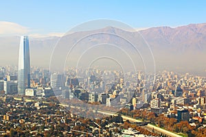 Santiago, capital of Chile under early morning fog